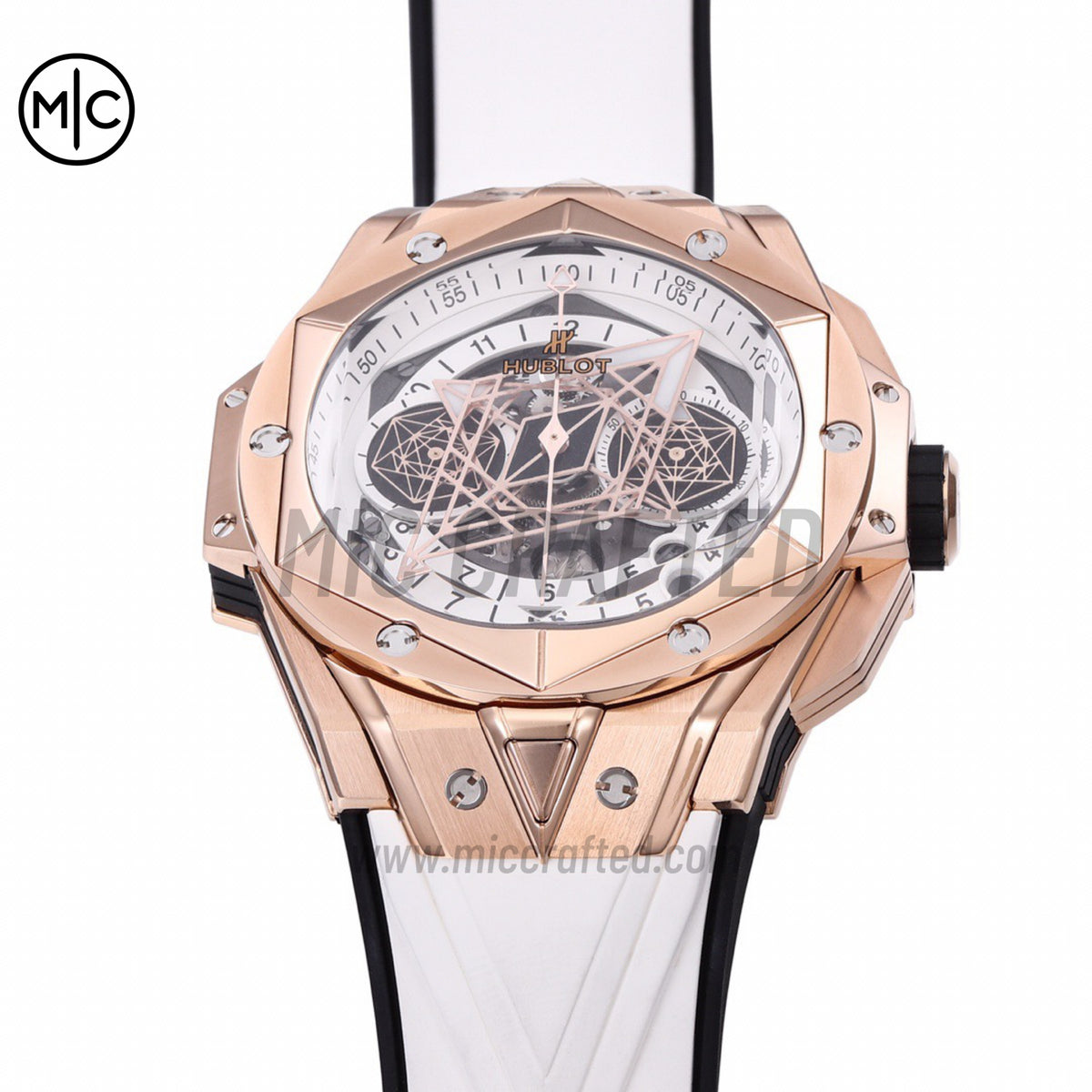 Big Bang Sang Bleu II Chrono RG White Dial on White Rubber Strap – Premium Edition