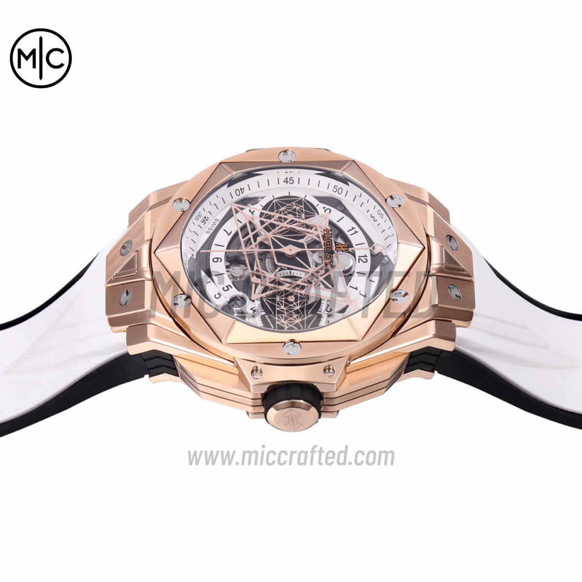 Big Bang Sang Bleu II Chrono RG White Dial on White Rubber Strap – Premium Edition