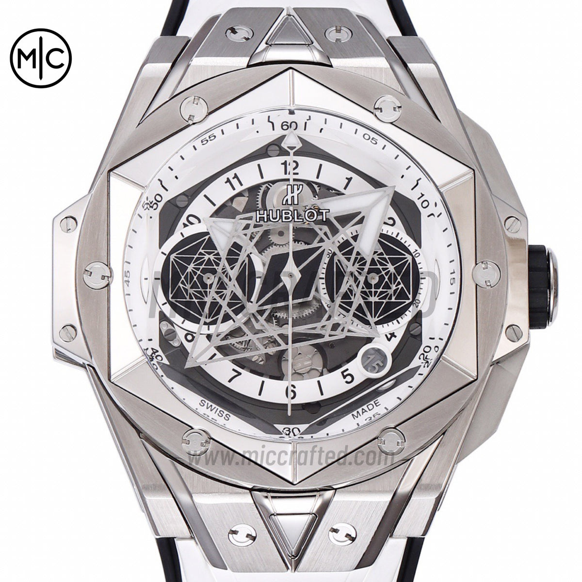 Big Bang Sang Bleu II Chrono SS White Dial on White Rubber Strap – Premium Edition