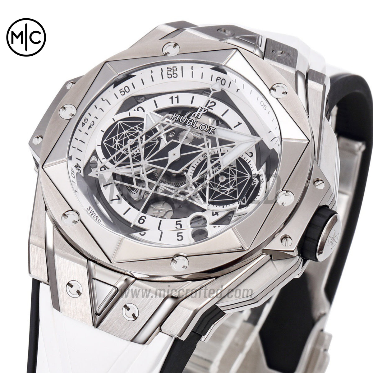 Big Bang Sang Bleu II Chrono SS White Dial on White Rubber Strap – Premium Edition