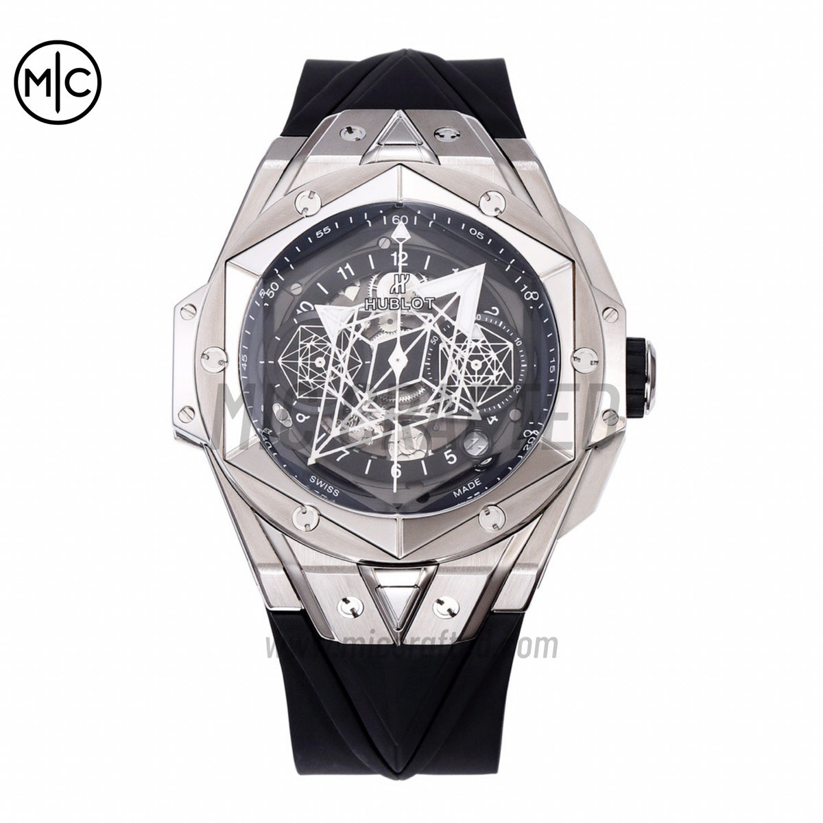 Big Bang Sang Bleu II Chrono SS Black Dial on Black Rubber Strap – Premium Edition