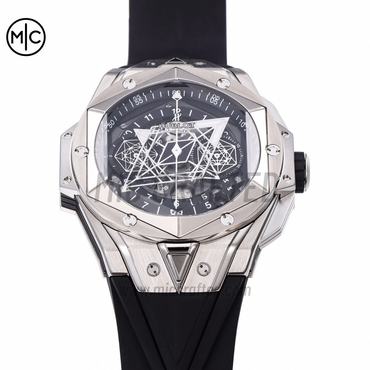 Big Bang Sang Bleu II Chrono SS Black Dial on Black Rubber Strap – Premium Edition