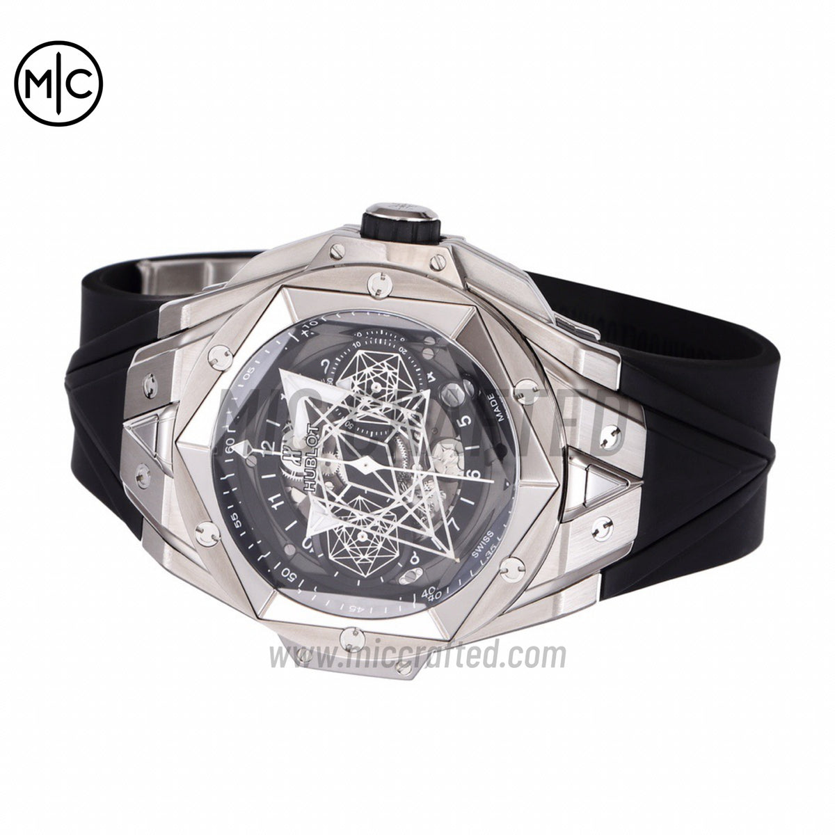 Big Bang Sang Bleu II Chrono SS Black Dial on Black Rubber Strap – Premium Edition