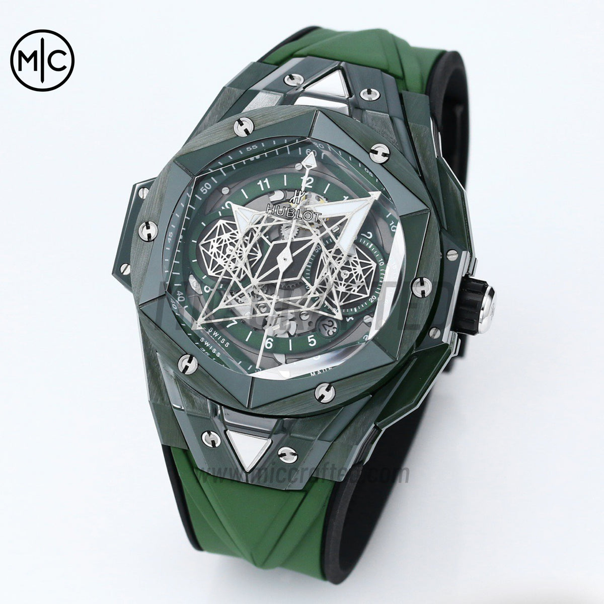Big Bang Sang Bleu II Green Ceramic on Green Rubber Strap – Premium Edition