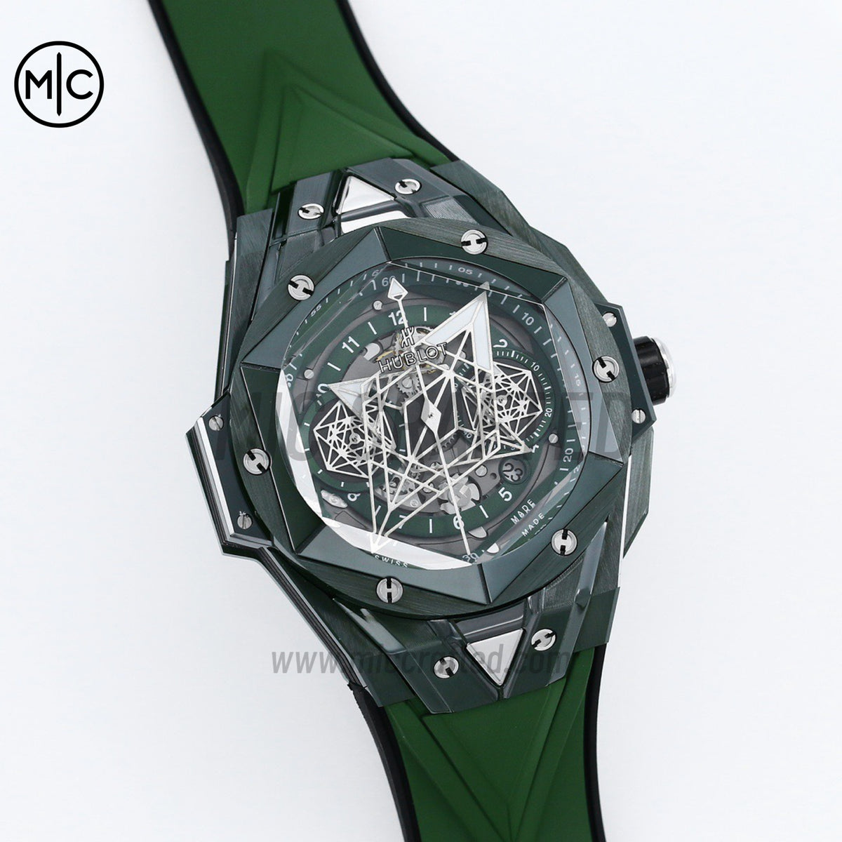 Big Bang Sang Bleu II Green Ceramic on Green Rubber Strap – Premium Edition
