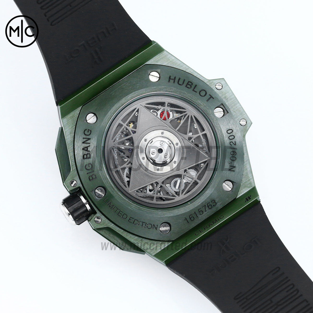 Big Bang Sang Bleu II Green Ceramic on Green Rubber Strap – Premium Edition