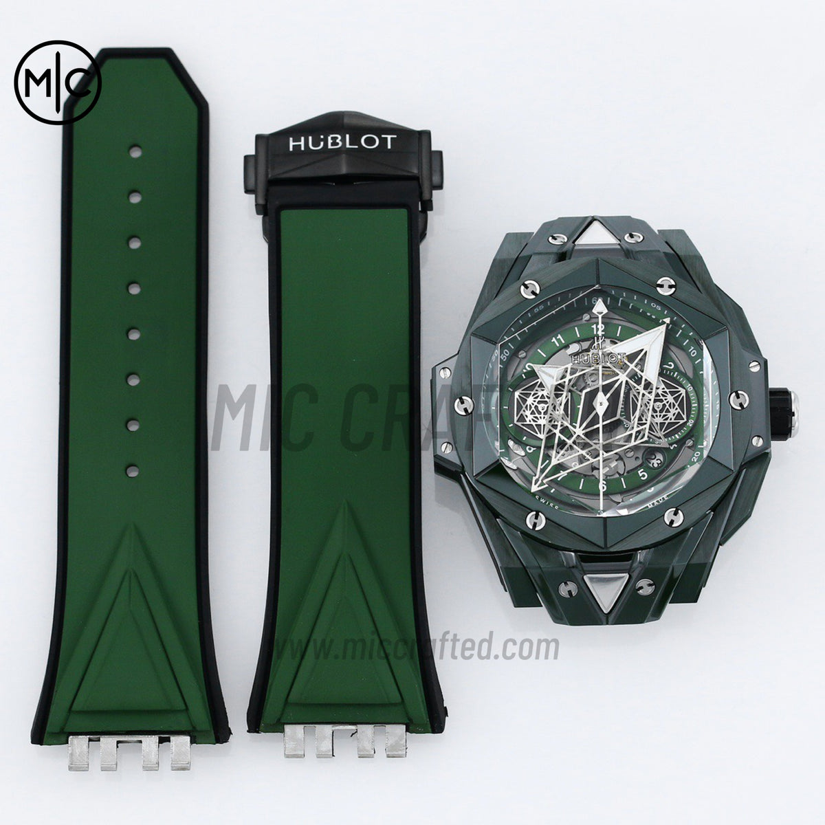 Big Bang Sang Bleu II Green Ceramic on Green Rubber Strap – Premium Edition