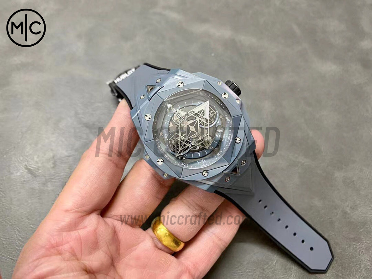Big Bang Sang Bleu II Gray Ceramic on Gray Rubber Strap – Premium Edition