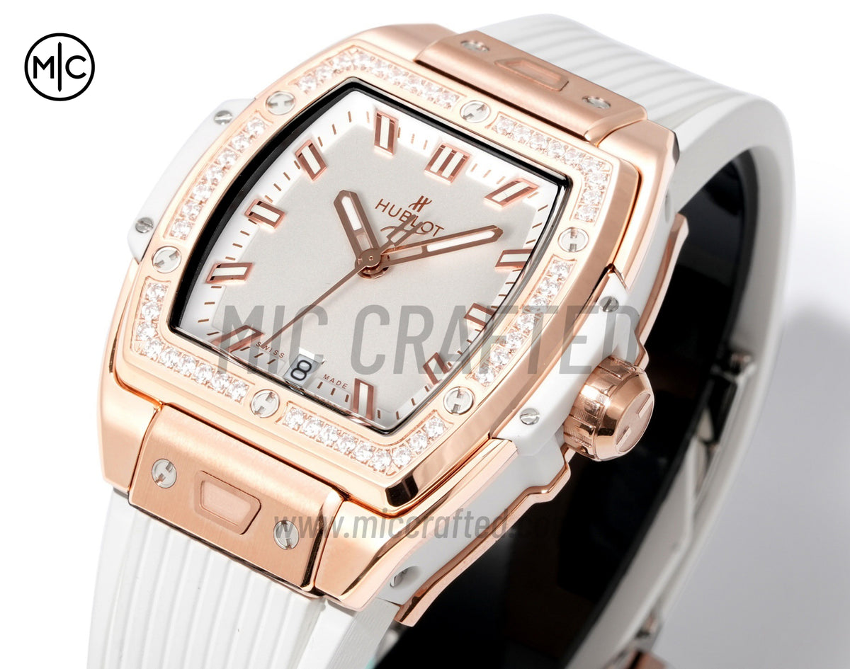 Spirit of Big Bang Ladies 39mm RG White Dial on White Rubber Strap – Premium Edition