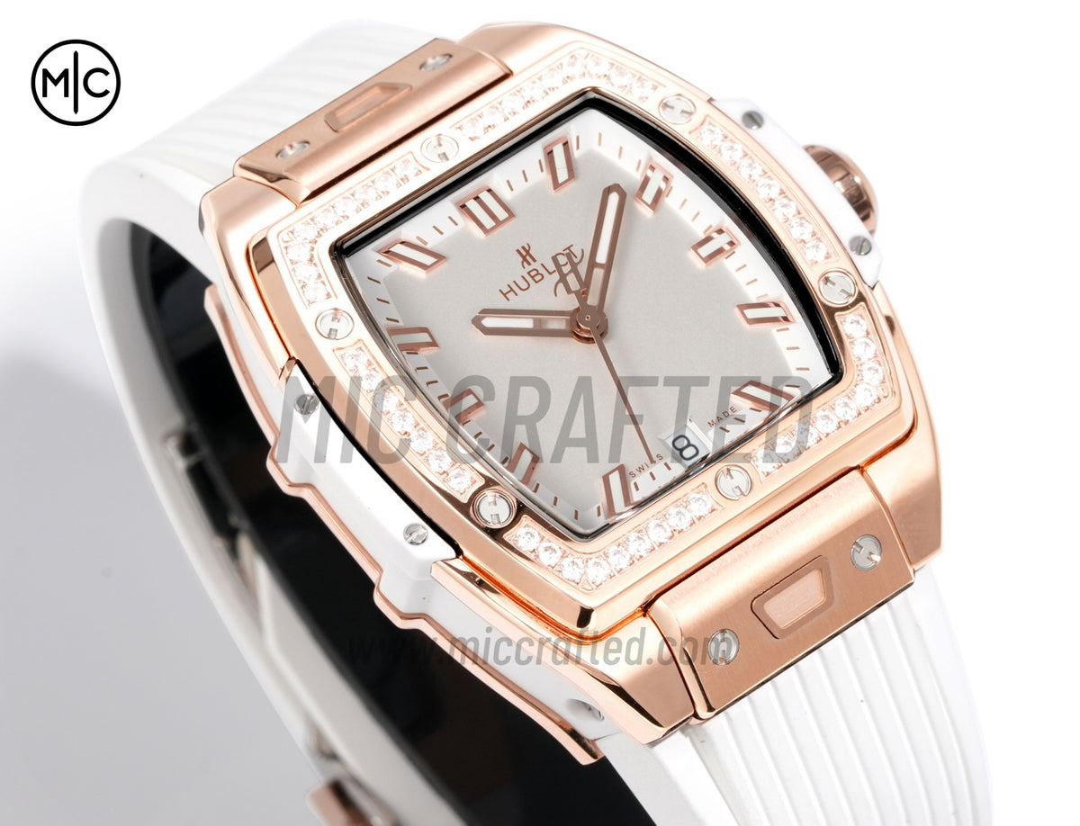 Spirit of Big Bang Ladies 39mm RG White Dial on White Rubber Strap – Premium Edition