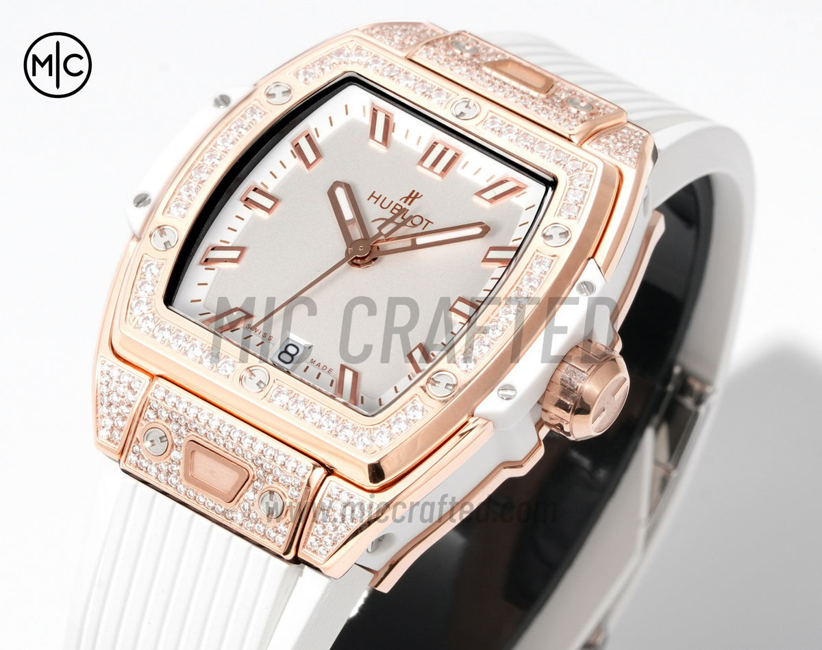 Spirit of Big Bang Ladies 39mm RG White Dial on White Rubber Strap – Premium Edition