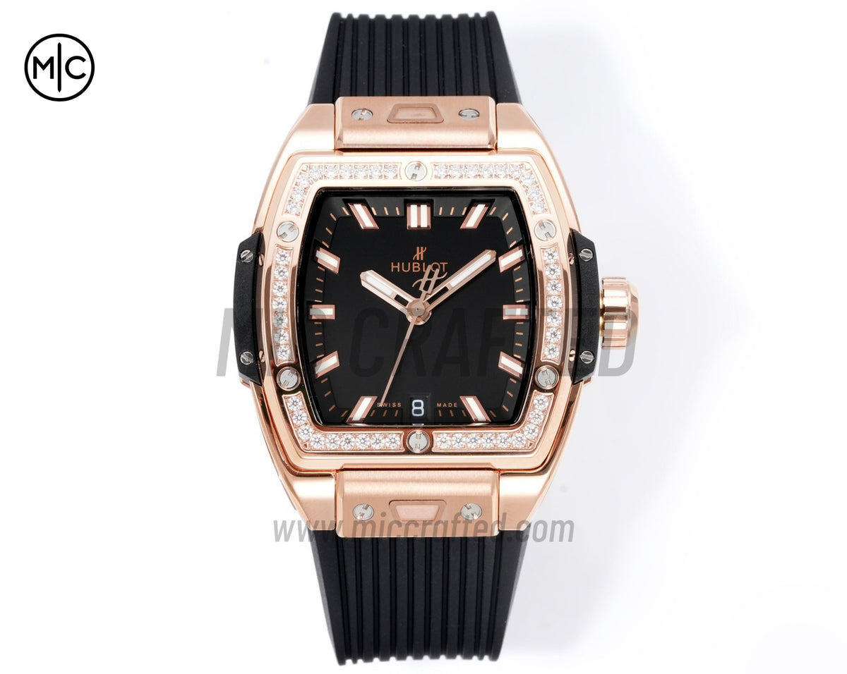 Spirit of Big Bang Ladies 39mm RG Black Dial on Black Rubber Strap – Premium Edition