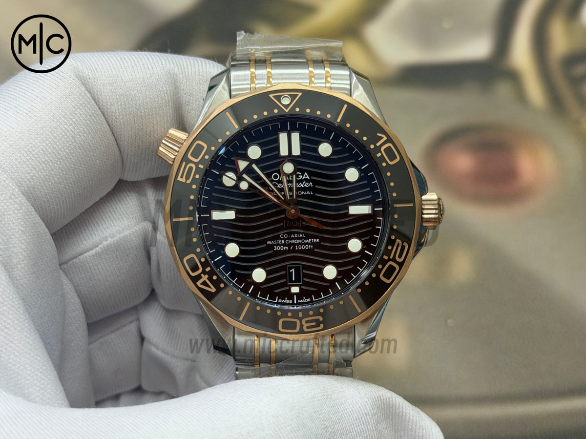 Seamaster Diver 300M SS/RG Black Ceramic Black Dial on SS/RG Bracelet – Premium Edition