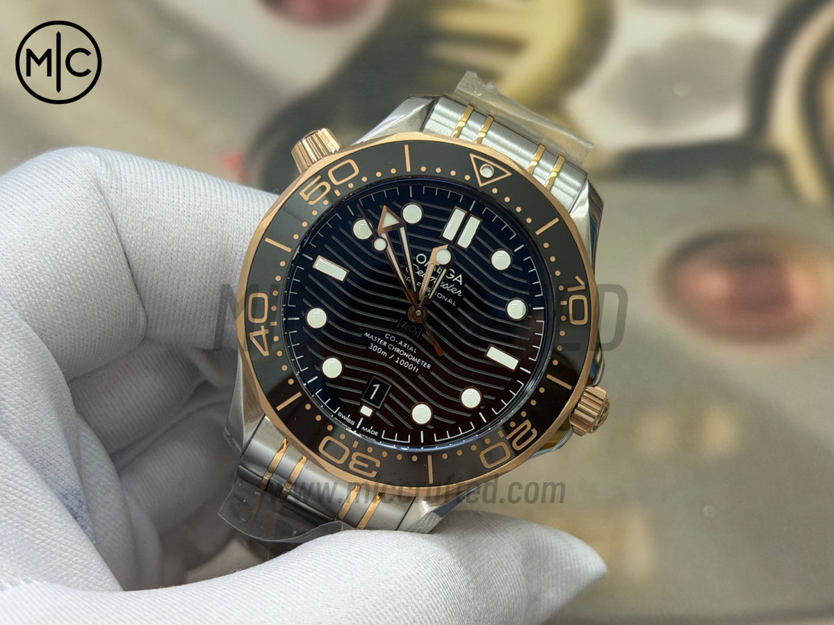 Seamaster Diver 300M SS/RG Black Ceramic Black Dial on SS/RG Bracelet – Premium Edition