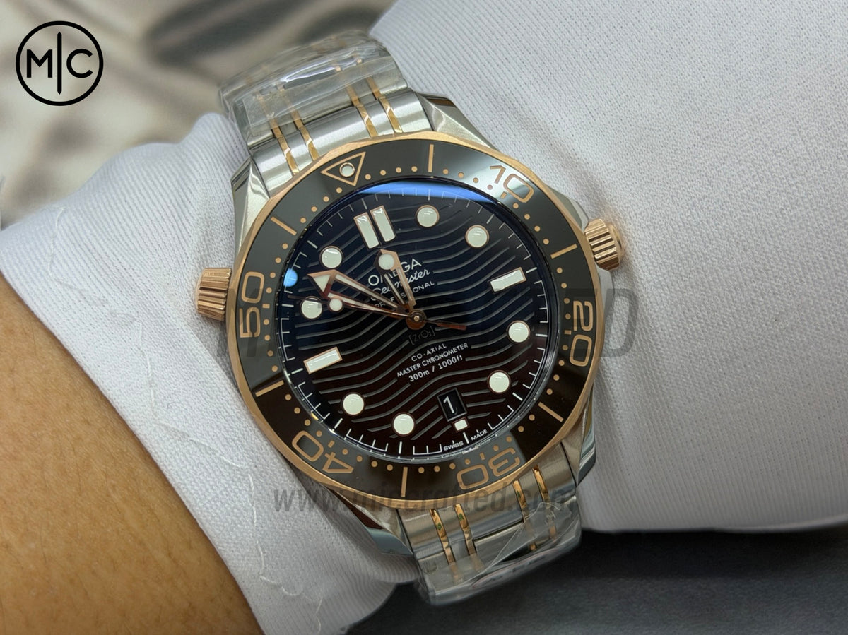 Seamaster Diver 300M SS/RG Black Ceramic Black Dial on SS/RG Bracelet – Premium Edition