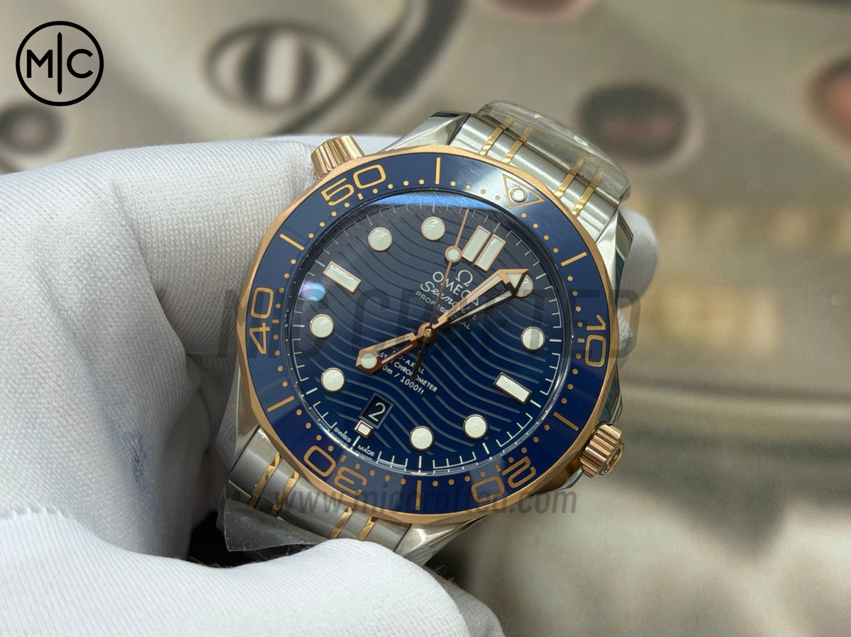 Seamaster Diver 300M SS/RG Blue Ceramic Blue Dial on SS/RG Bracelet – Premium Edition