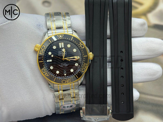 Seamaster Diver 300M SS/YG Black Ceramic Black Dial on SS/YG Bracelet – Premium Edition