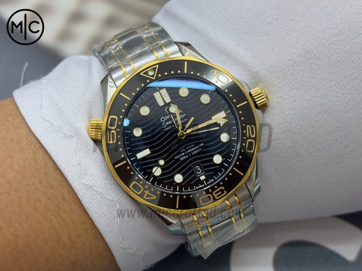 Seamaster Diver 300M SS/YG Black Ceramic Black Dial on SS/YG Bracelet – Premium Edition