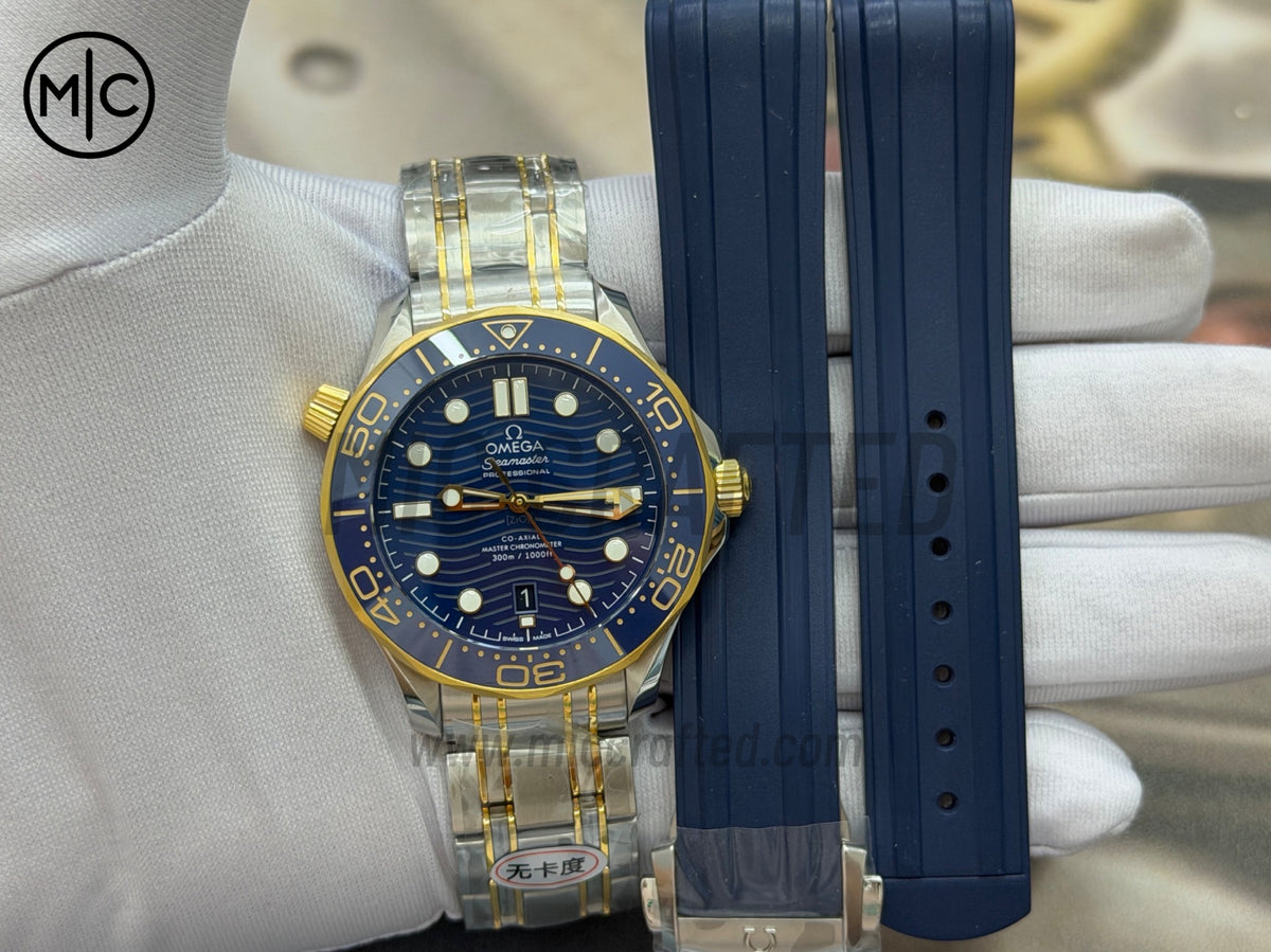 Seamaster Diver 300M SS/YG Blue Ceramic Blue Dial on SS/YG Bracelet – Premium Edition