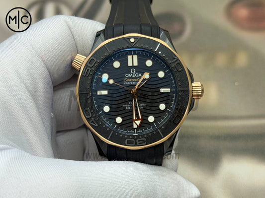 Seamaster 300m 43.5mm Black Ceramic RG Bezel on Black Rubber Strap – Premium Edition