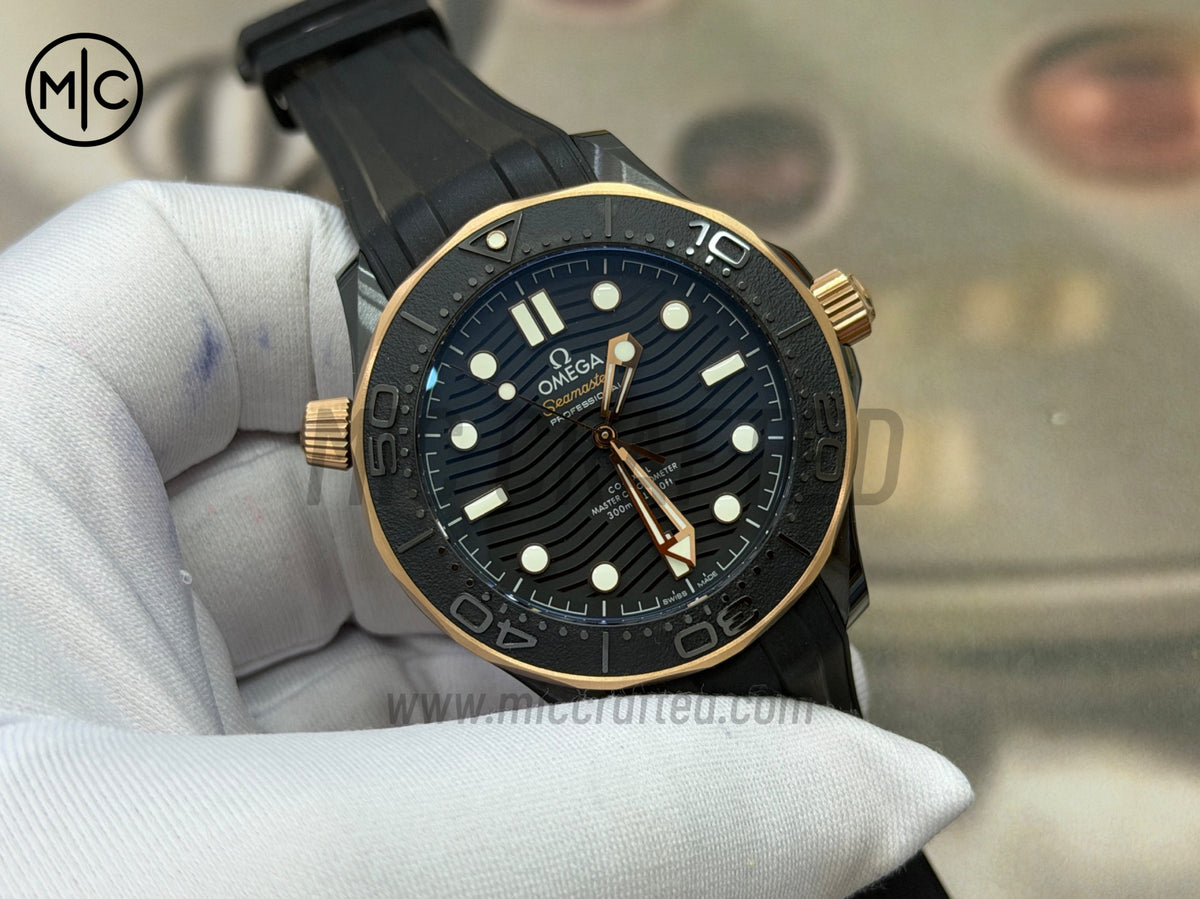 Seamaster 300m 43.5mm Black Ceramic RG Bezel on Black Rubber Strap – Premium Edition