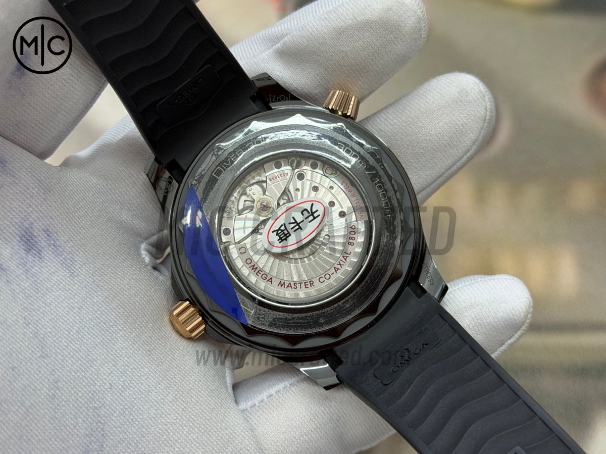 Seamaster 300m 43.5mm Black Ceramic RG Bezel on Black Rubber Strap – Premium Edition