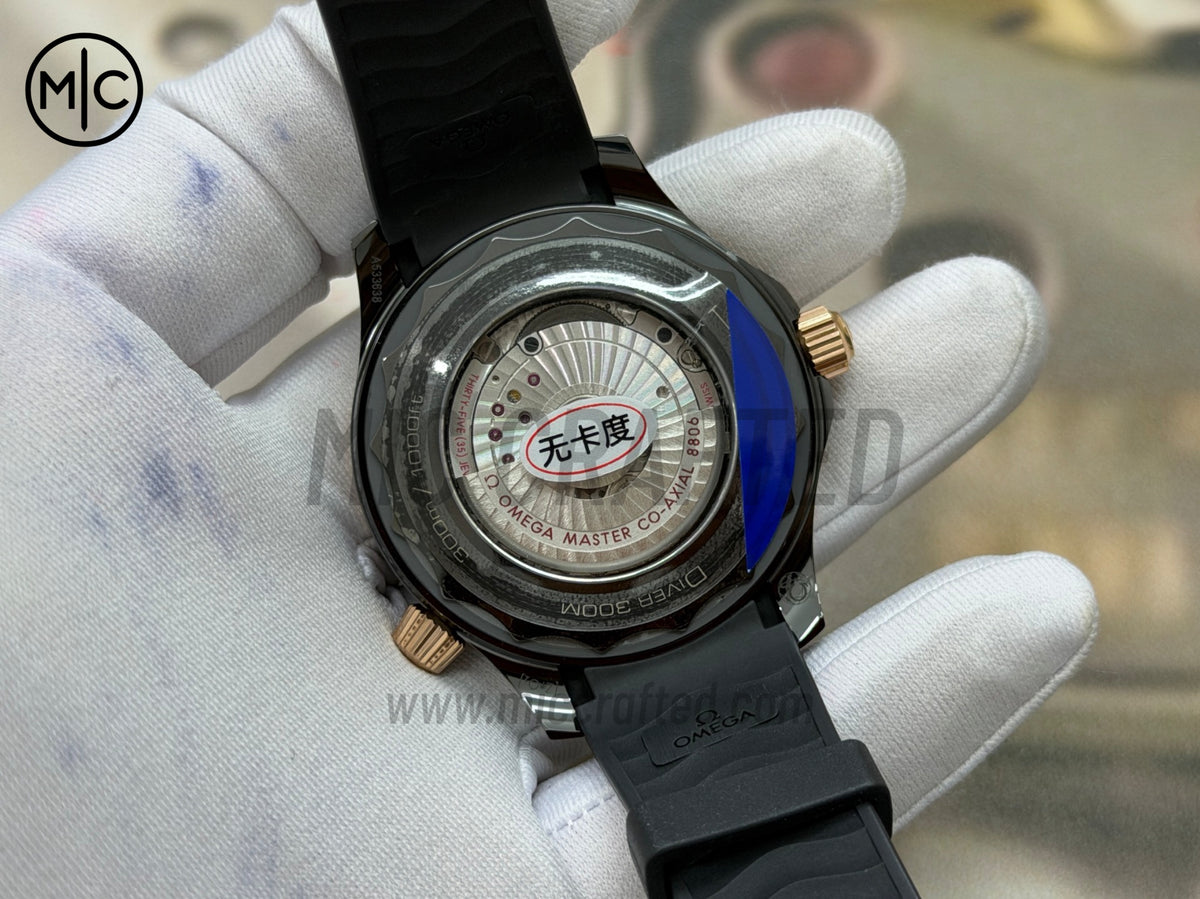 Seamaster 300m 43.5mm Black Ceramic RG Bezel on Black Rubber Strap – Premium Edition