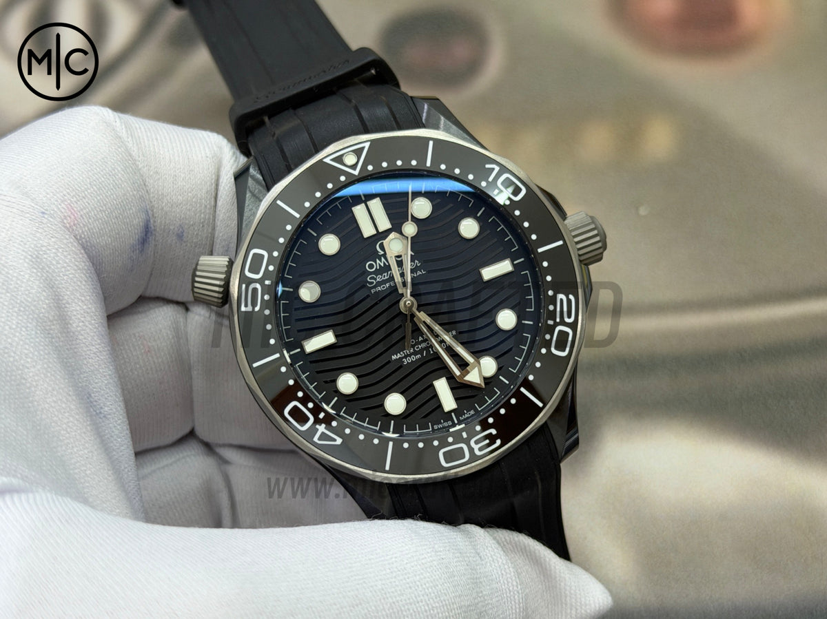 Seamaster 300m 43.5mm Black Ceramic Titanium Bezel on Black Rubber Strap – Premium Edition