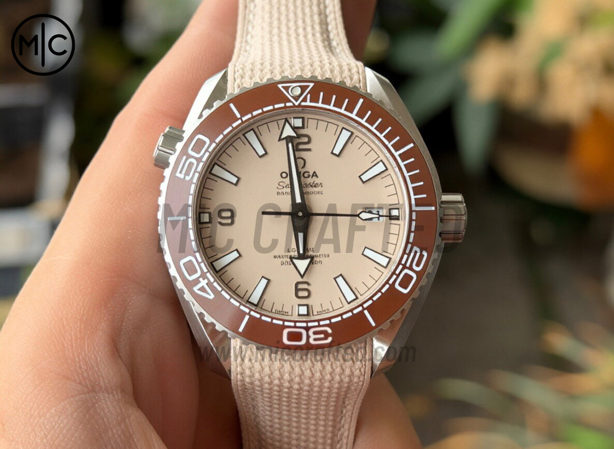 Planet Ocean 43.5mm SS Brown Bezel Sand Dial on Sand Rubber Strap – Premium Edition
