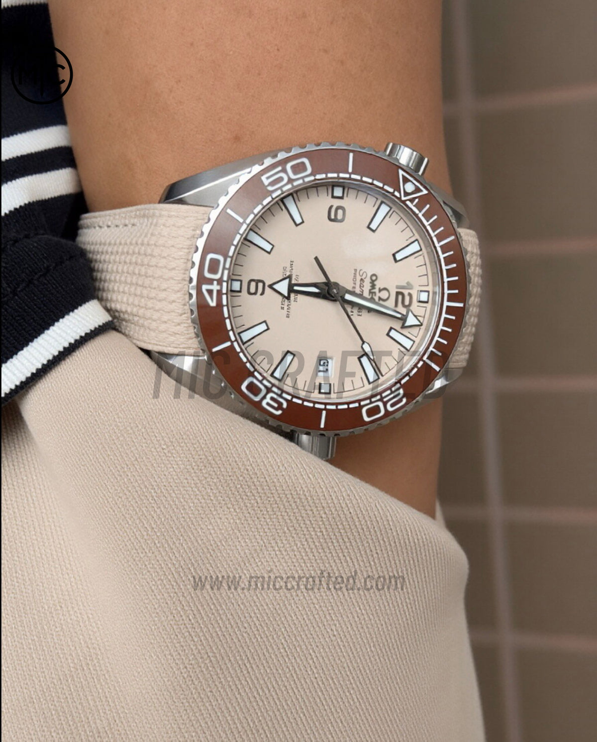 Planet Ocean 43.5mm SS Brown Bezel Sand Dial on Sand Rubber Strap – Premium Edition