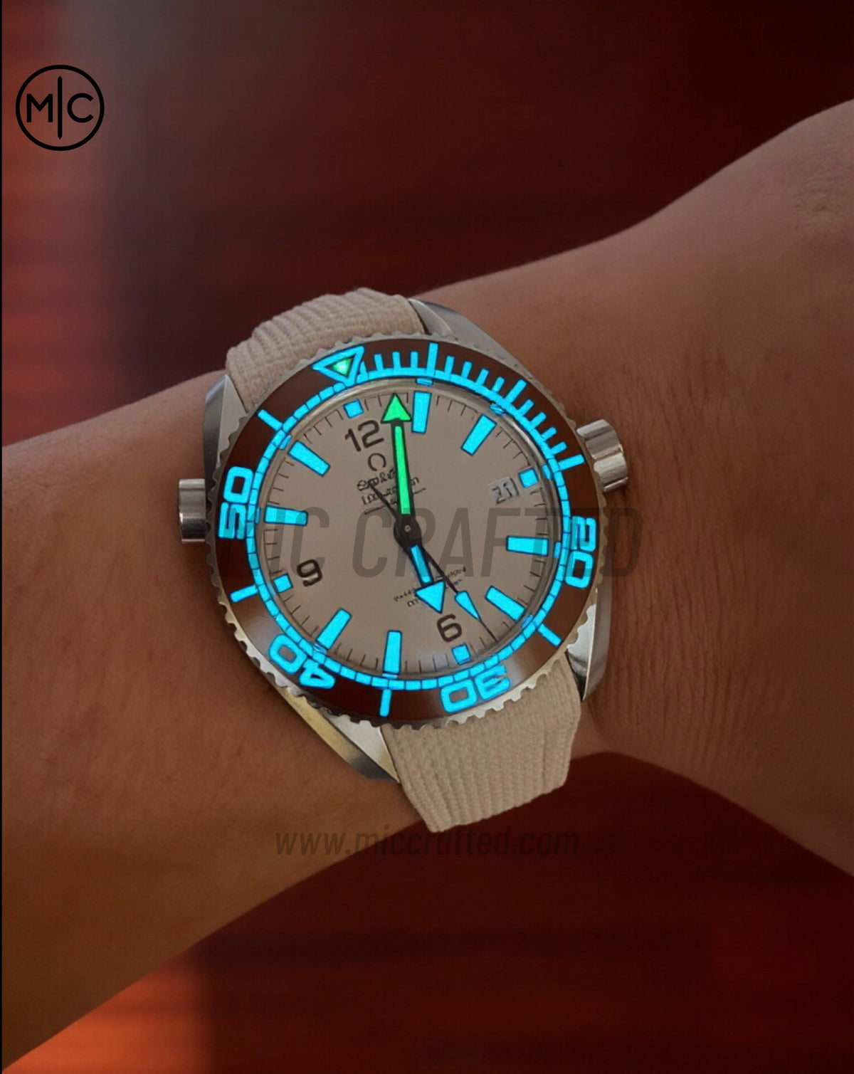 Planet Ocean 43.5mm SS Brown Bezel Sand Dial on Sand Rubber Strap – Premium Edition