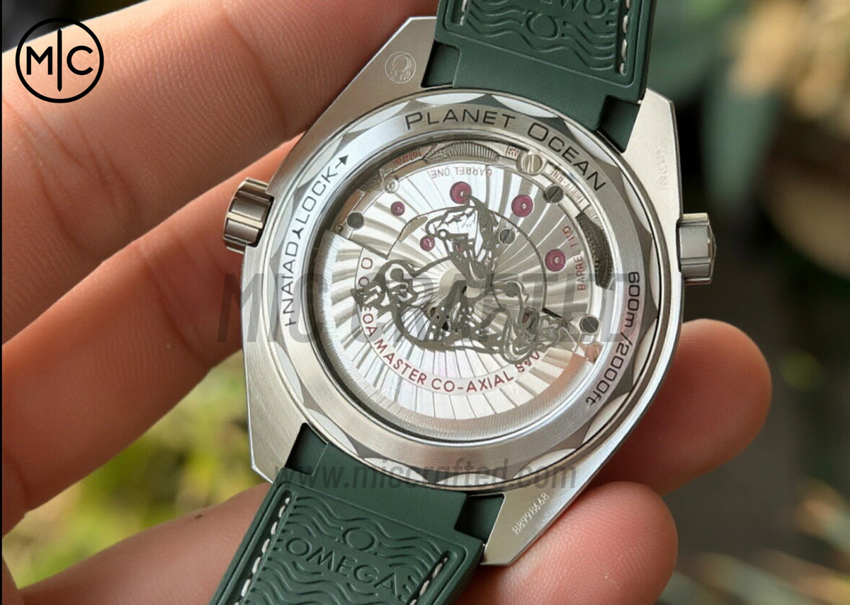 Planet Ocean 43.5mm SS Green Bezel White Dial on Green Rubber Strap – Premium Edition