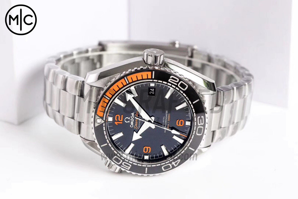 Planet Ocean 43.5mm SS Black/Orange Bezel Black Dial on SS Bracelet – Premium Edition