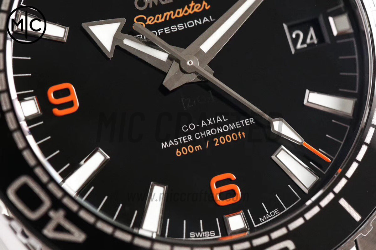 Planet Ocean 43.5mm SS Black/Orange Bezel Black Dial on SS Bracelet – Premium Edition