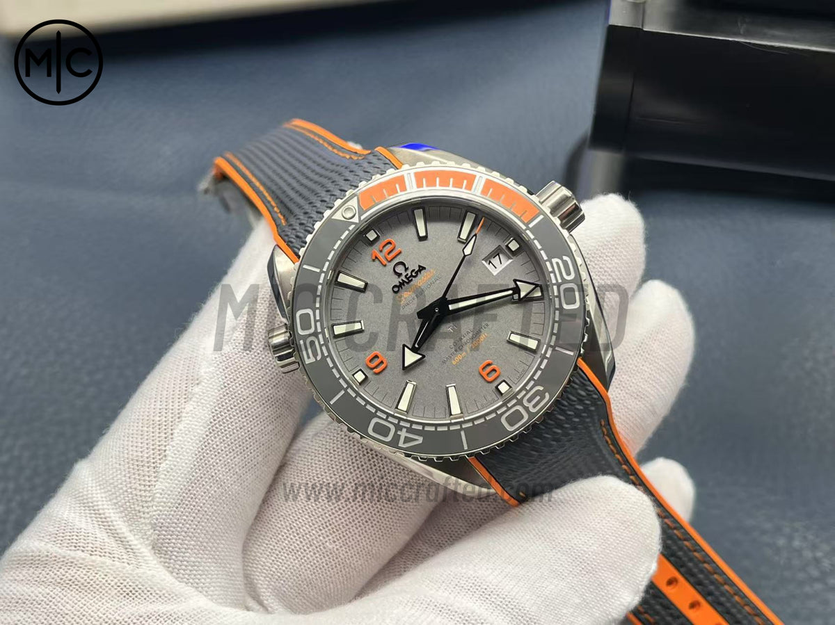 Planet Ocean 43.5mm Titanium Black/Orange Bezel Gray Dial on Nylon Strap – Premium Edition