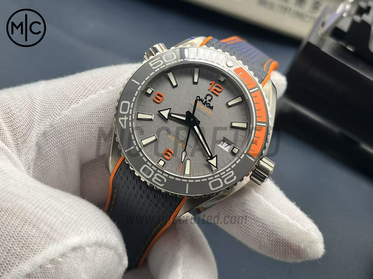 Planet Ocean 43.5mm Titanium Black/Orange Bezel Gray Dial on Nylon Strap – Premium Edition