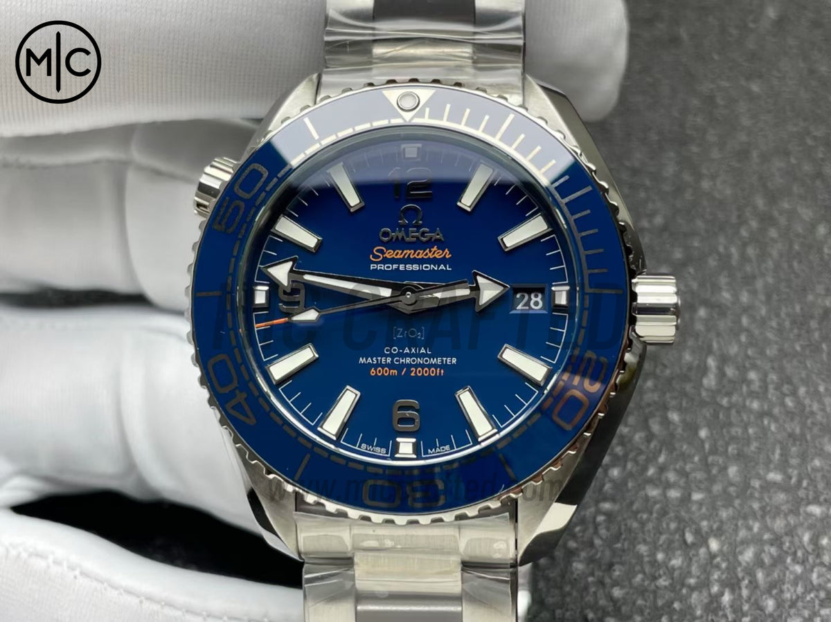 Planet Ocean 600M 39.5mm SS Blue Dial Blue Bezel on SS Bracelet – Premium Edition