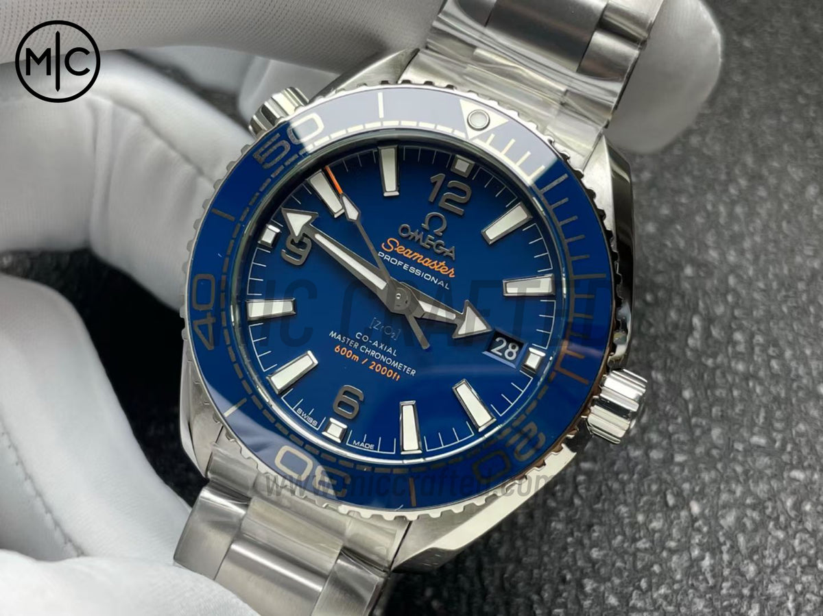 Planet Ocean 600M 39.5mm SS Blue Dial Blue Bezel on SS Bracelet – Premium Edition