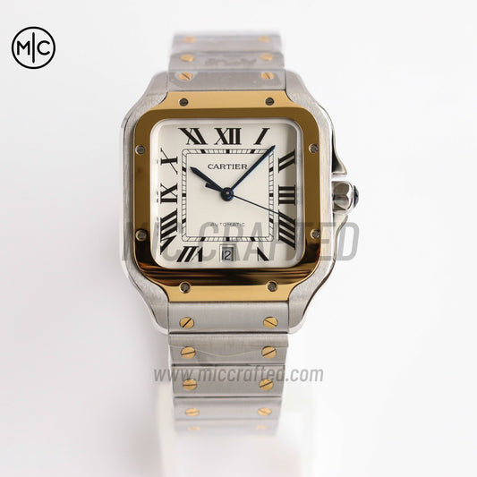 Santos De Cartier 40mm White Dial on SS/YG SmartLinks Bracelet – Premium Edition