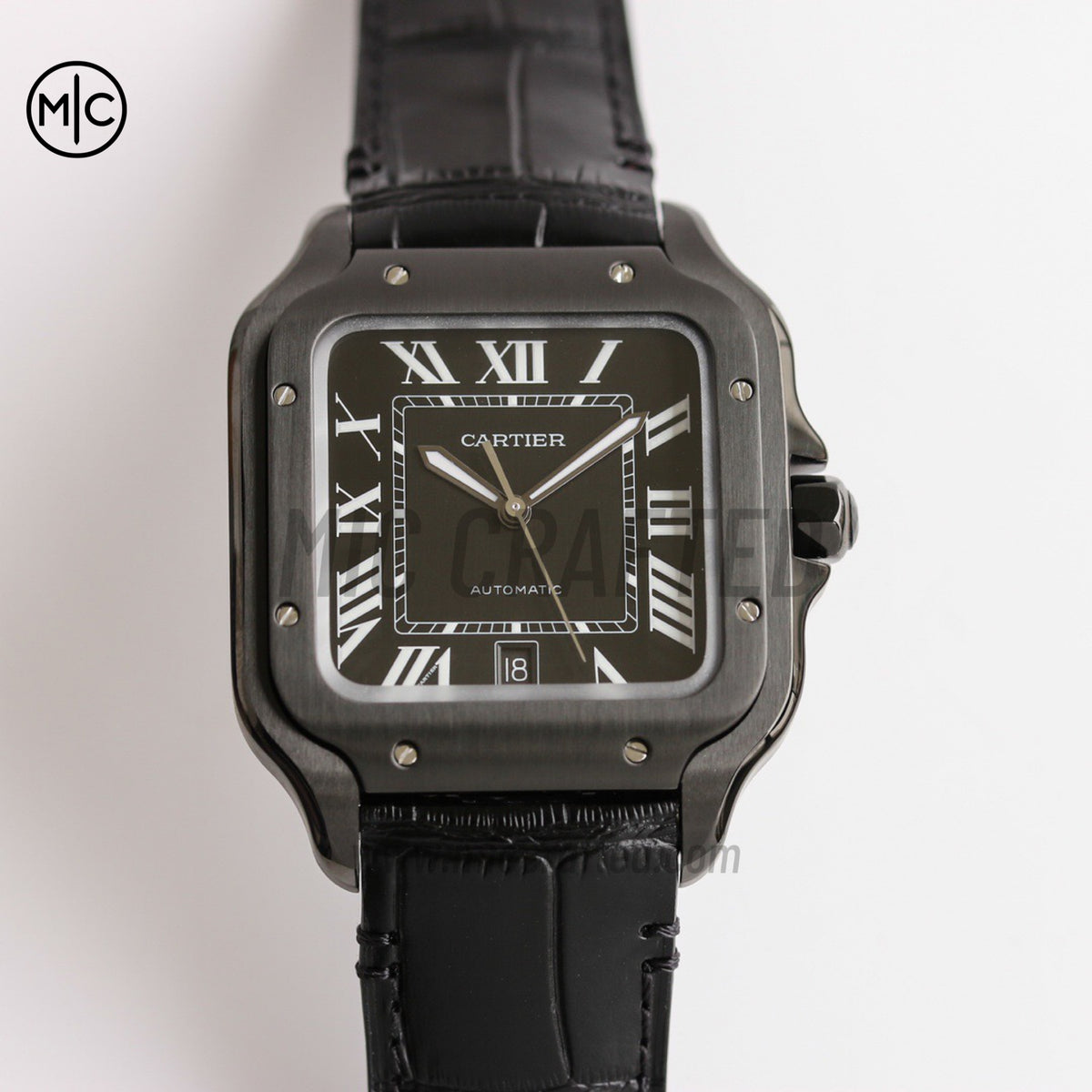 Santos De Cartier 40mm PVD 黑色錶盤配黑色皮革錶帶 - 尊享版