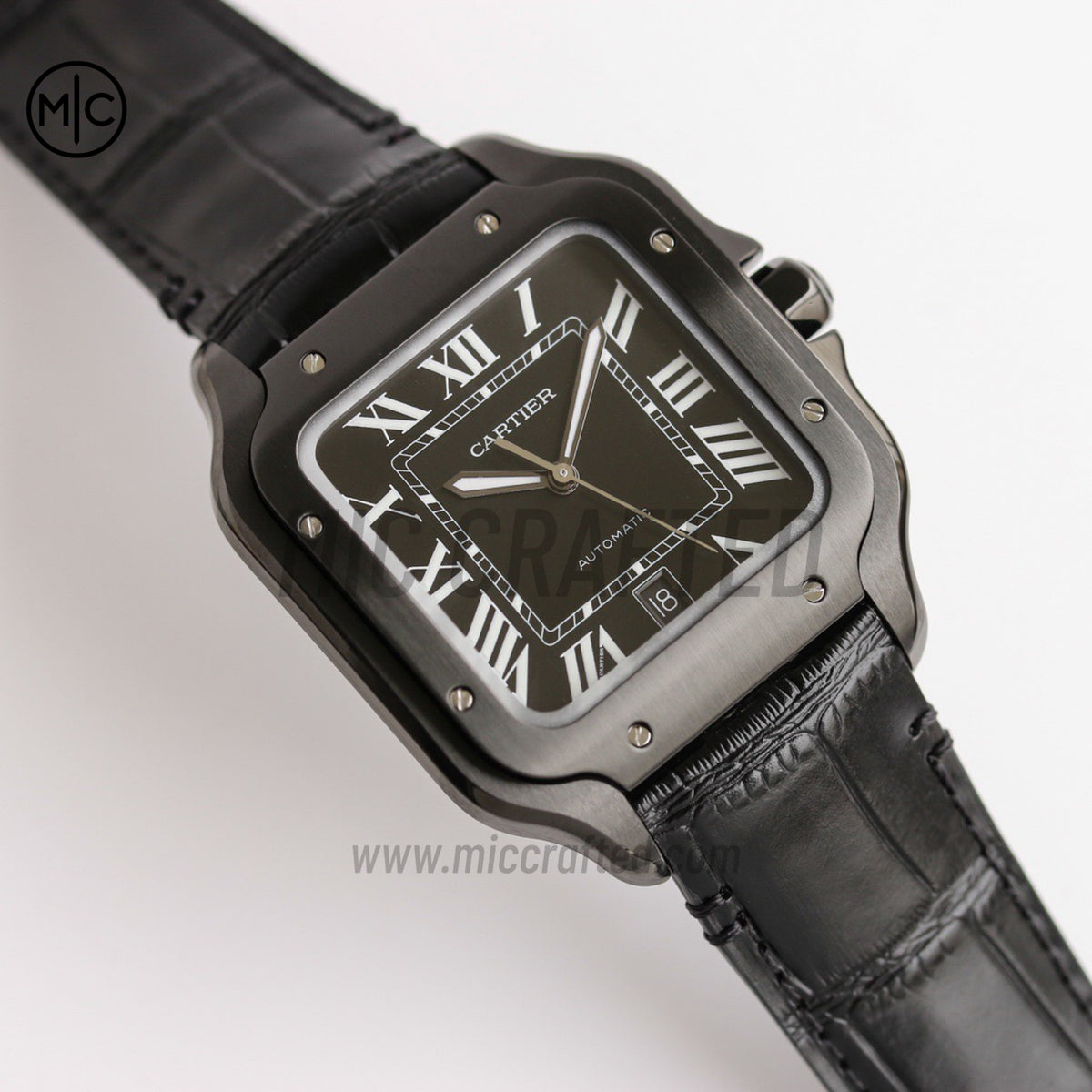 Santos De Cartier 40mm PVD 黑色錶盤配黑色皮革錶帶 - 尊享版