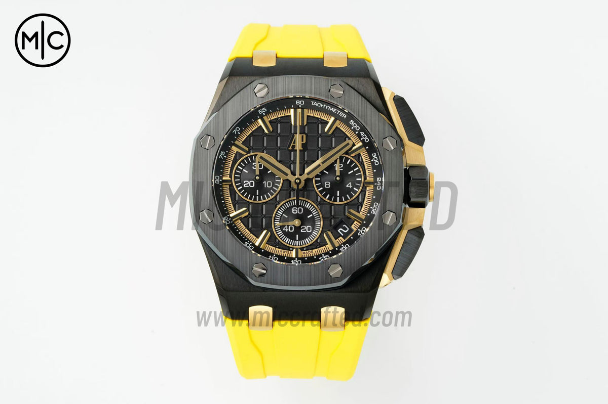 Royal Oak Offshore 43mm 26420 黑色陶瓷黑色/YG 錶盤配黃色橡膠錶帶 - 尊貴版
