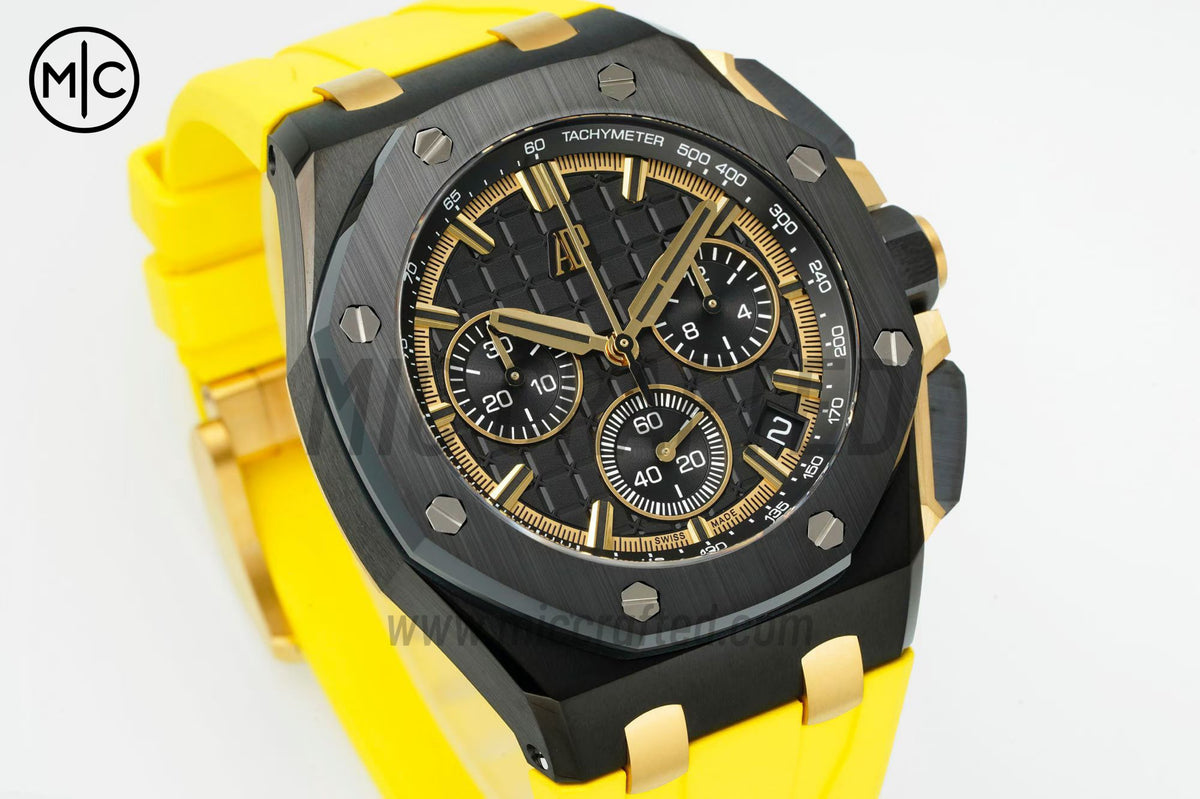 Royal Oak Offshore 43mm 26420 黑色陶瓷黑色/YG 錶盤配黃色橡膠錶帶 - 尊貴版
