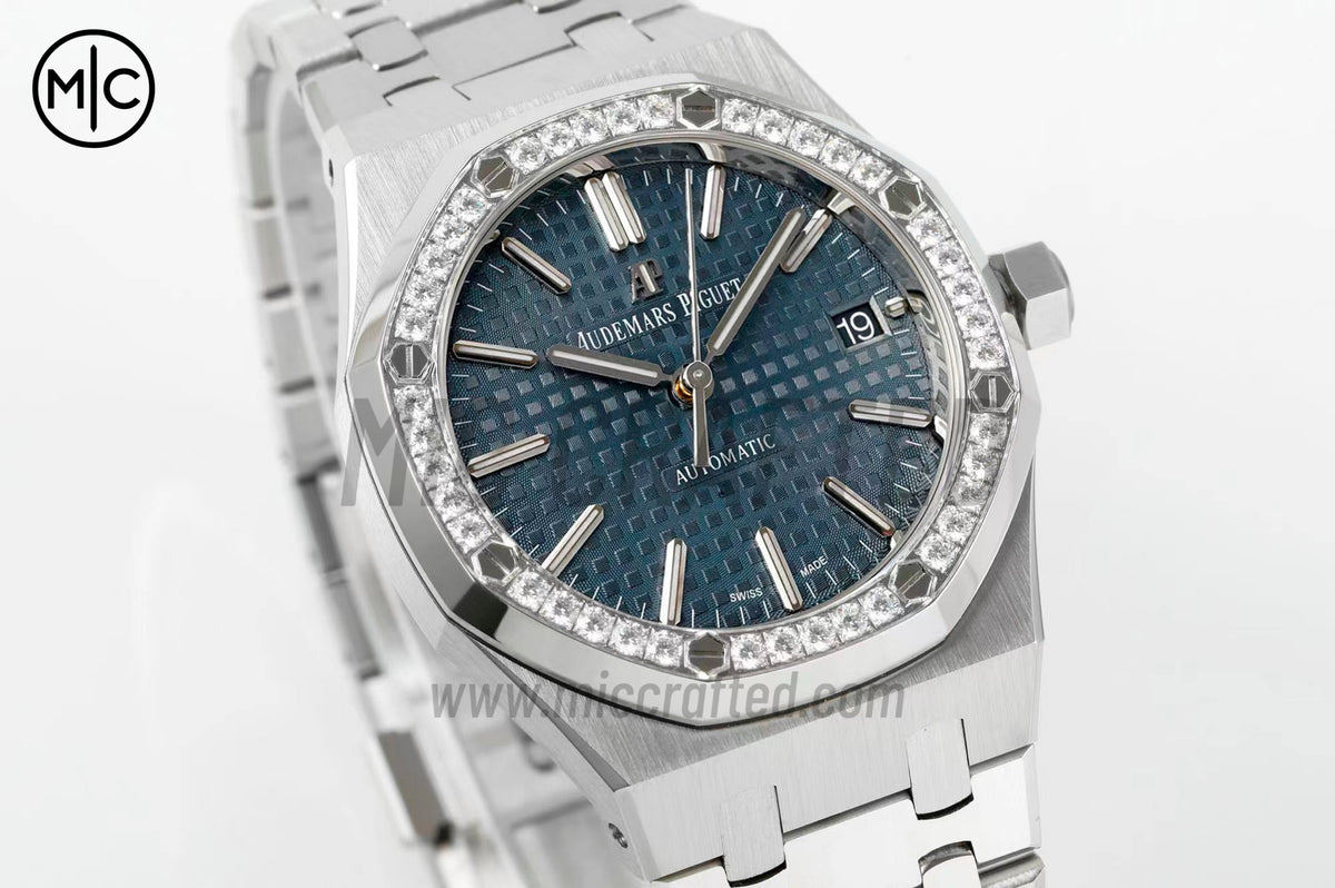 Royal Oak 37mm 15451 SS Diamonds Bezel Blue Dial on SS Bracelet – Premium Edition