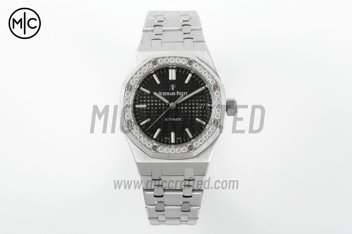 Royal Oak 37mm 15451 SS Diamonds Bezel Black Dial on SS Bracelet– Premium Edition