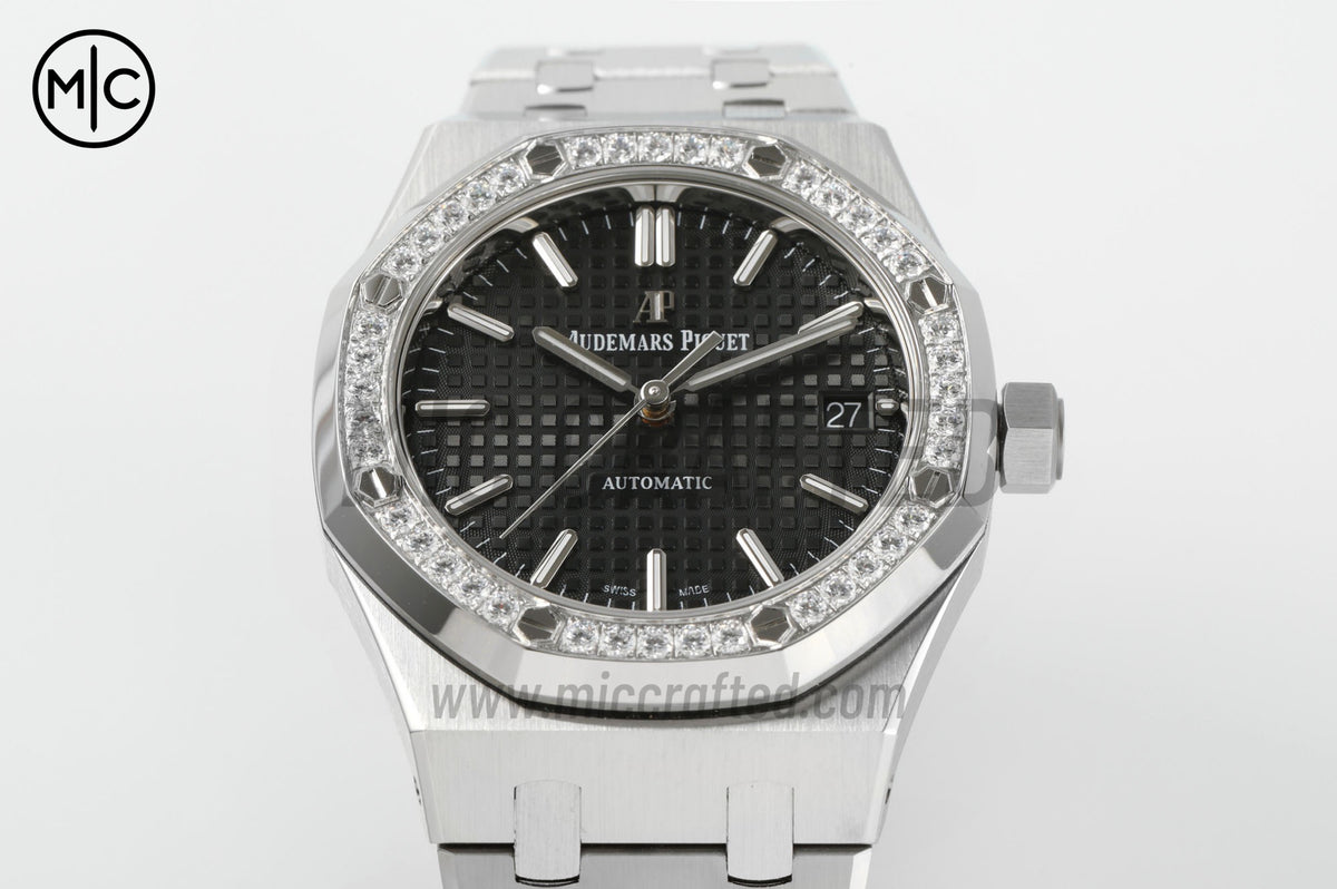 Royal Oak 37mm 15451 SS Diamonds Bezel Black Dial on SS Bracelet– Premium Edition