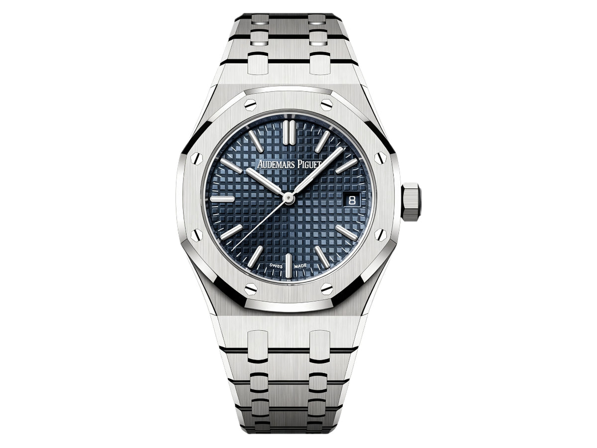 Royal Oak 37mm 15550 SS 藍色紋理錶盤配 SS 錶鏈 - 尊貴版