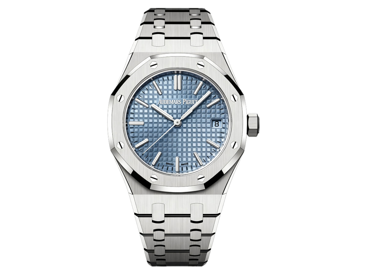 Royal Oak 37mm 15550 SS 冰藍色紋理錶盤配 SS 錶鏈 - 尊貴版
