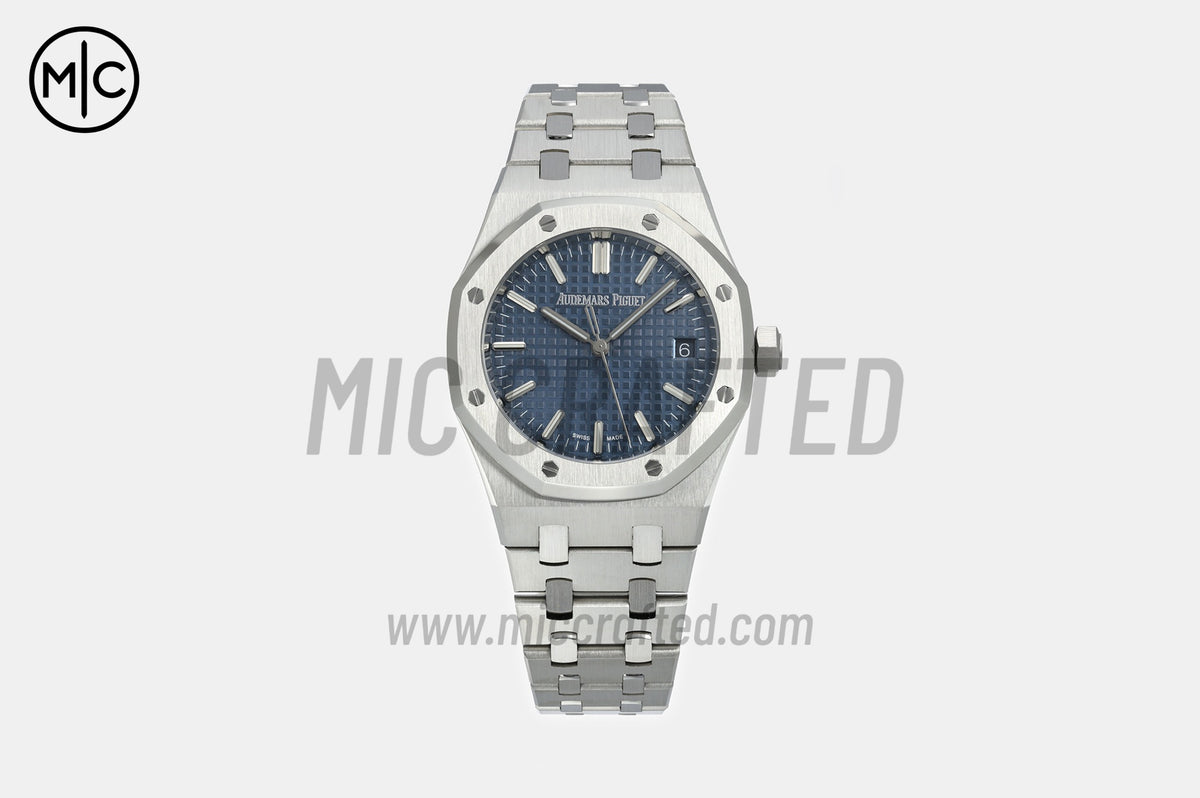 Royal Oak 37mm 15550 SS 藍色紋理錶盤配 SS 錶鏈 - 尊貴版