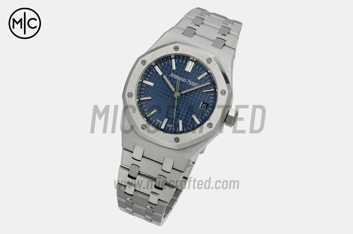 Royal Oak 37mm 15550 SS 藍色紋理錶盤配 SS 錶鏈 - 尊貴版
